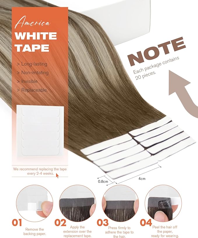 Sunny Hair Tape in Hair Extensions Medium Brown Balayage Blonde Tape in Hair Extensions Human Hair, 22 inch Remy Hair Extensions Tape in 20Pcs 50g