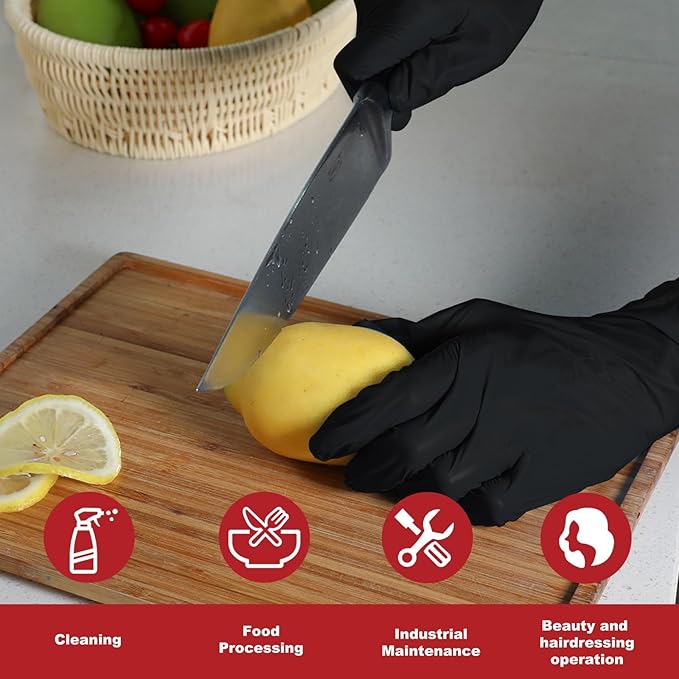 Disposable Gloves Medium, Nitrile and Vinyl Blend Material Gloves, Latex Free, 4 Mil 200 Pc Food Grade Glove for Cleaning, Food Prep, Hair Dye, Tattoo, Black