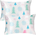 Christmas Tree Satin Pillowcase for Hair & Skin Care, Standard Size Set of 2 - Luxurious Satin Pillow Cover with Envelope Closure(20x26 Inches)