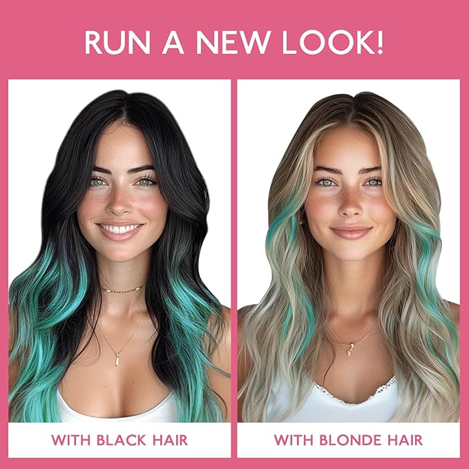 WENNALIFE Teal Green Clip in Hair Extensions Real Human Hair 35g 6pcs 22 Inch Colored Hair Extensions for Kids Women Colorful Hair Pieces Pop-up Style Straight Extensiones De Cabello Humano Con Clip
