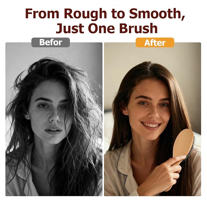Boar Bristle Hair Brush Gift Set for Women & Men, 100% Natural Bristle & Nylon, Reduces Frizz & Static, Gentle Detangling for All Hair Types Thick Thin Curly Straight, Large Size
