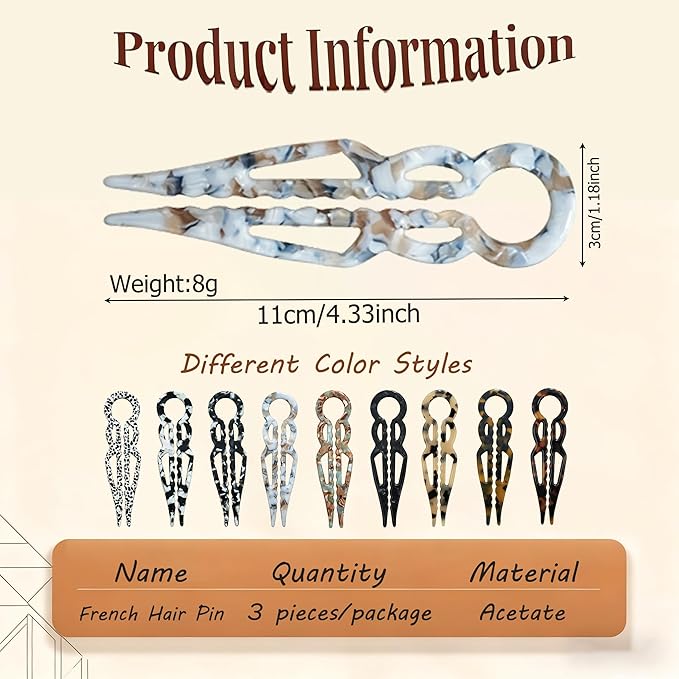 3Pcs Prestige French Hair Pins New Elegant Hair Accessories for Women Elegant Hair Clips for Thin Thick Hair Serrated Anti-Slip Design (Color B)