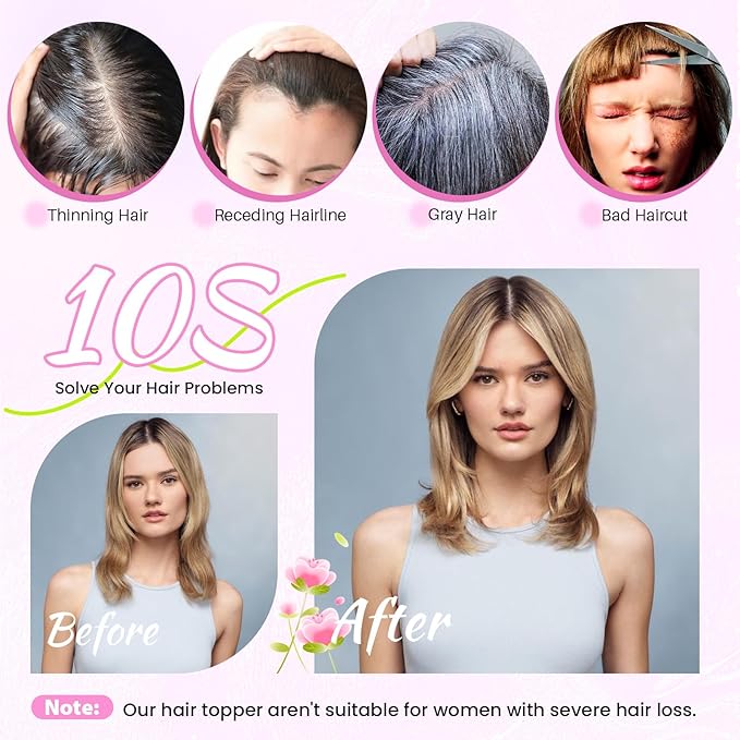 YAMI Hair Toppers for Women Fluffy Human Hair Topper 10inch Handmade Swiss Base Hairpieces 360° Cover Hairloss (Medium Brown)