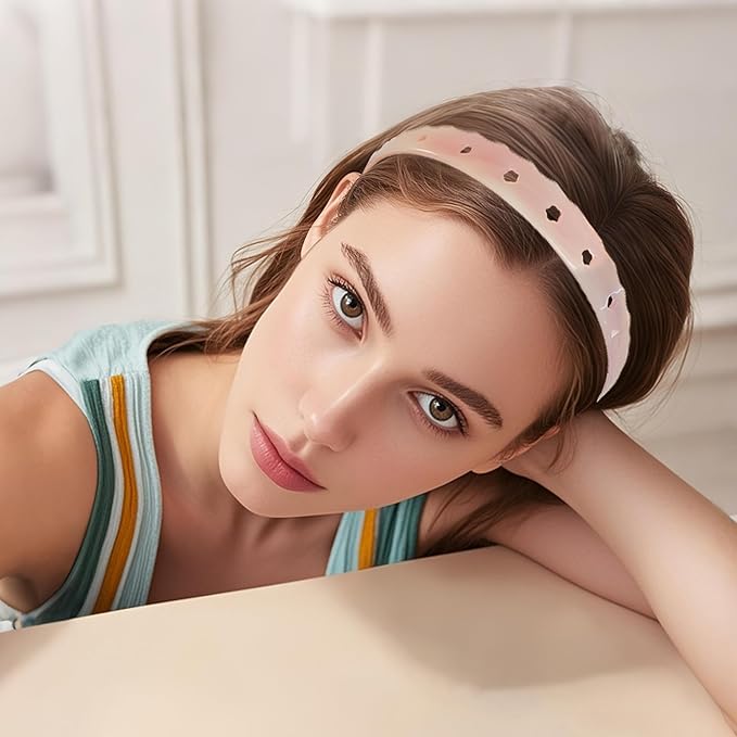 Headbands with Teeth Non-Slip Thin Acetate Hairbands for Women, Sunglasses Headband Design, 90s Retro Hair Barrettes, No Pressure & No Headache Hair Bands (Pink Star)