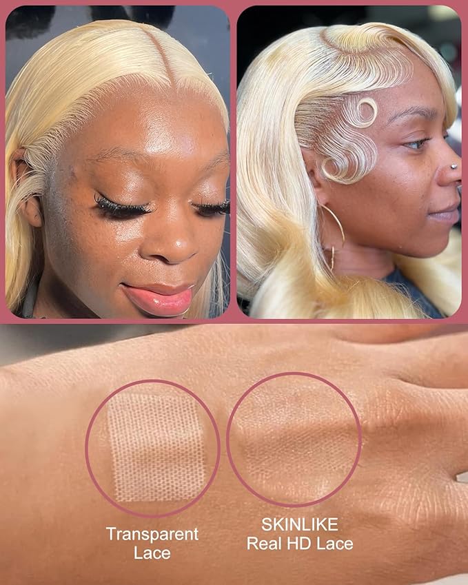 Real Hd 613 13x6 Lace Front Wig Human Hair Pre Plucked Bleached Knots 200% Density 0.10mm Ultra-Thin Invisible Lace Blonde Wig Human Hair Body Wave For Women 24 Inch