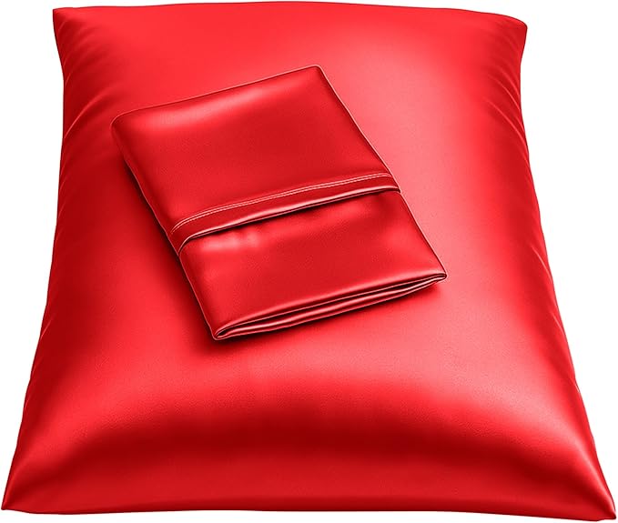 BLISSFORD Satin Pillowcase with Zipper, for Hair and Skin Care, Feels Soft and Cool Like a Silk Pillowcase, Red Satin Pillow Cases Set of 2, Slik Pillow Cover, Standard Size - 2 Pack