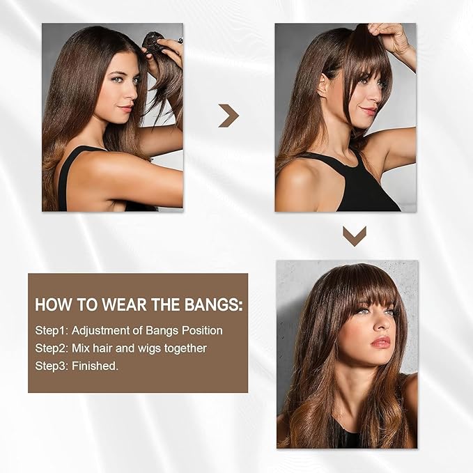 BOGSEA Clip in Bangs 100% Human Hair Bangs with Temples Bangs Hairpieces for Women Clip in Fake Bangs for Daily Wear (Dark Brown)
