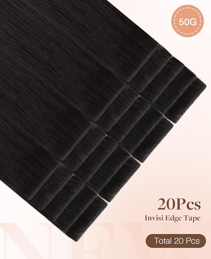 GOO GOO Invisi Edge Tape in Hair Extensions Human Hair, 1B Natural black 20pcs 12inch 40g, Virgin Remy Hair, Seamless Injected Tape, Natural Look
