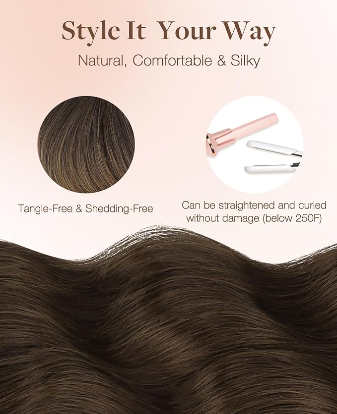 GOO GOO Invisi Edge Tape in Hair Extensions Human Hair, 1D/2C/4E Chocolate Dip Color Melt10pcs injected with 10pcs classical tape ins, 18inch 50g, Virgin Remy Hair, Natural Look