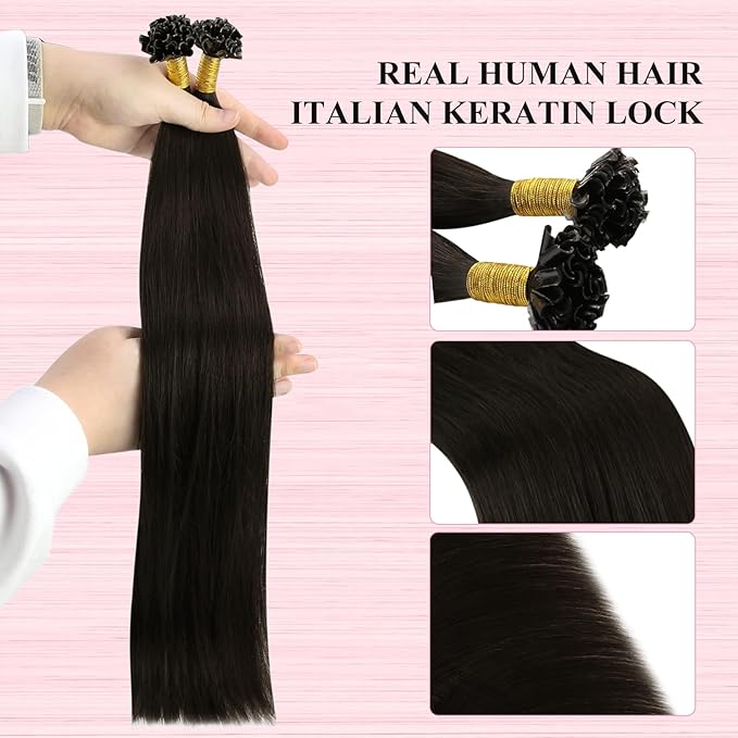 YoungSee U Tip Hair Extensions Human Hair Brown K Tip Hair Extensions Real Human Hair for Women 20In 1G/S 50G