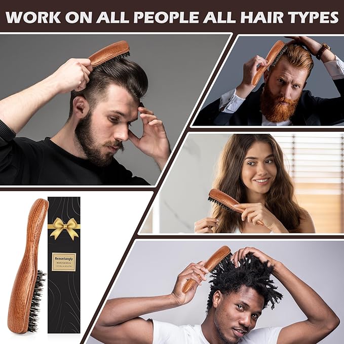 Hair Brush for Men, 100% Boar Bristle Hair Brush for Men Women’s Hair Smoothing, Styling, Detangling, Moisturizing, Adding Shine, Improving Blood Circulation, Promoting Hair Growth