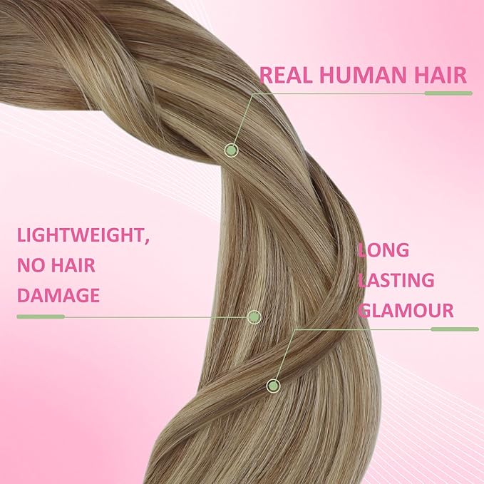 YoungSee Tape in Extensions Human Hair Balayage Brown Hair Extensions Tape in Ombre Light Brown to Blonde Tape-in Hair Extensions Real Human Hair 14 Inch 20pcs 50g for Daily