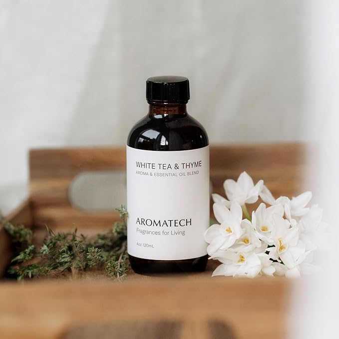 AromaTech White Tea and Thyme Aroma Essential Oil Blend: Luxury Hotel Inspired Aromatherapy with Tea Leaf, Fresh Thyme & Amber for Ultrasonic Diffusers & Nebulizers - 16 fl oz, 500 mL