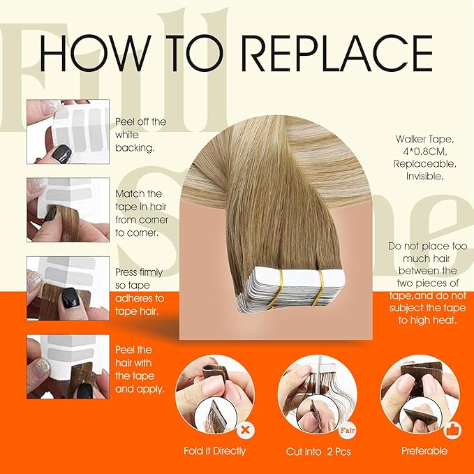 Full Shine Ombre Tape in Hair Extensions Real Human Hair Color 6/27/60 Balayage Blonde Invisible Tape in Extensions 30G Remy Hair Extension 12Inch Straight Seamless Skin Weft 20Pcs Silky Soft