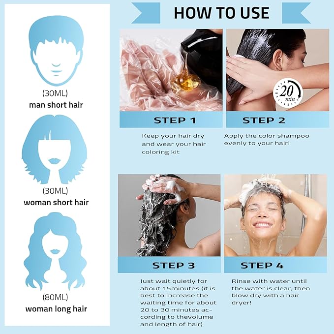 Dark Brown Hair Dye Shampoo 3 in 1 for Women & Men, 100% Hair Color for Gray Hair Coverage - Natural Plant -Champu Para Canas, Champu Para Pintar el Pelo
