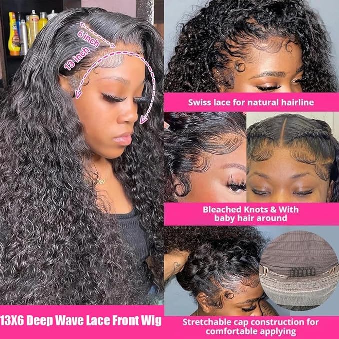 VIPbeauty Deep Wave Lace Front Wigs Human Hair 13x6 HD Lace Front Wigs Human Hair Pre Plucked Brazilian 200 Density Deep Wave Curly Glueless Frontal Wigs Human Hair 20 Inch