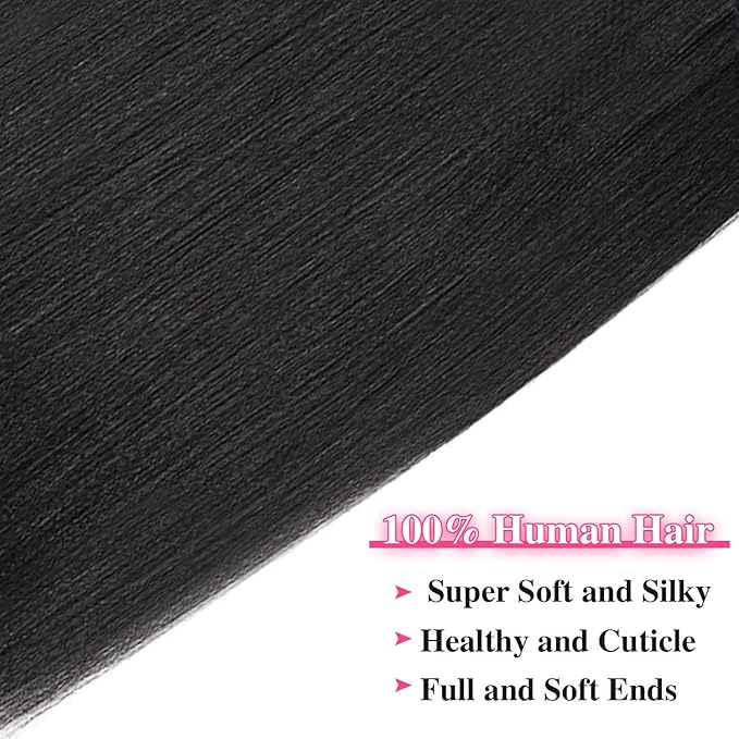 26 Inch Seamless PU Yaki Straight Clip ins Hair Extensions Real Human Hair For Women Invisible Yaki Straight Clip ins Hair Extensions (26inch,#1B)