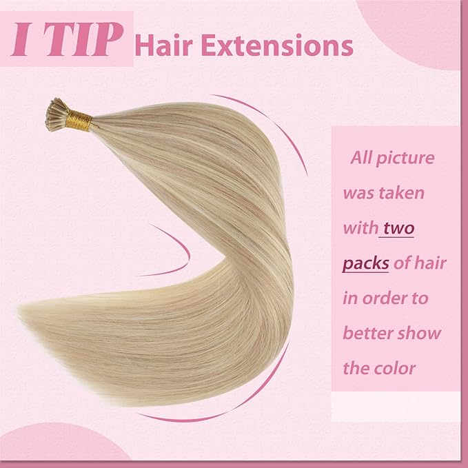 YoungSee I Tip Hair Extensions Blonde I Tip Hair Extensions Human Hair Ash Blond with Blonde Highlight Itip Hair Extension 18 Inch 60s 50g I-Tips Human Hair Extension Natural Looking