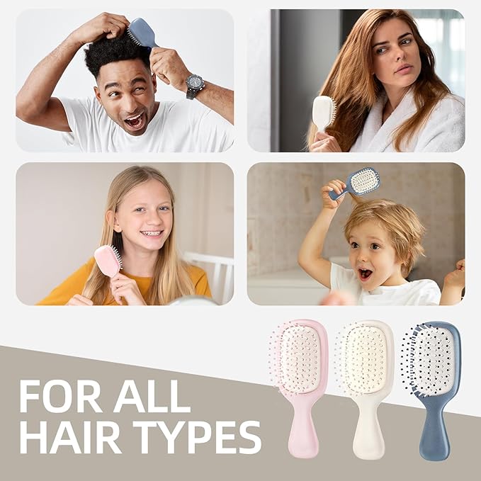 Mini Hair Bursh for Women Men and Kids, Protable Travel Size Hair Brush for Pockets Purses, Mini Detangler Brush for All Hair Types, Small Paddle Brush for Detangling (White)