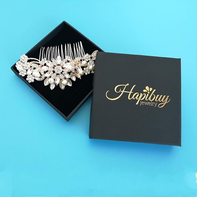 Rose Gold Wedding Hair Comb Pearl Crystal Bridal Hair Accessories For Bride and Bridesmaid