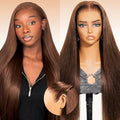 Arabella 13x6 Chocolate Brown Glueless Wigs Human Hair Pre Plucked Pre Cut 13x6 Ear to Ear Full HD Lace Front Wigs Human Hair 210% Density 4# Brown Straight Wig Drawstring Wig Human Hair 20 Inch