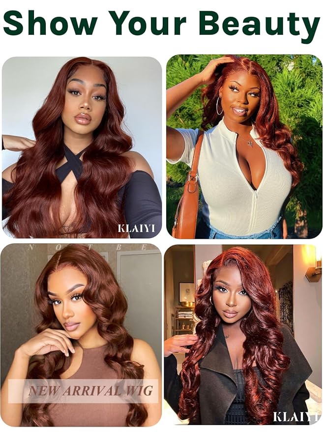 KLAIYI Bye Bye Knots Glueless Wig Reddish Brown Body Wave 7x5 Pre Cut HD Lace Front Wigs Human Hair Put On And Go Wig Pre Bleached Pre Plucked with Baby Hair 30S Ready To Wear 150% Density Full 26Inch