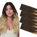 GOO GOO Invisi Edge Tape in Hair Extensions Human Hair, 4/18 Balayage Chocolate Brown Highlighted Dirty Blonde, 20pcs 22inch 50g, Virgin Remy Hair, Seamless Injected Tape, Natural Look