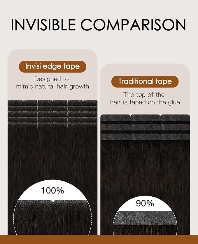 VINBAO Injected Tape in Hair Extensions Pro Invisi Edge Tape in Extensions Human Hair 55g 20in 20pcs Darkest Brown Seamless Injection Tape ins Hand-Tied 20inch #2