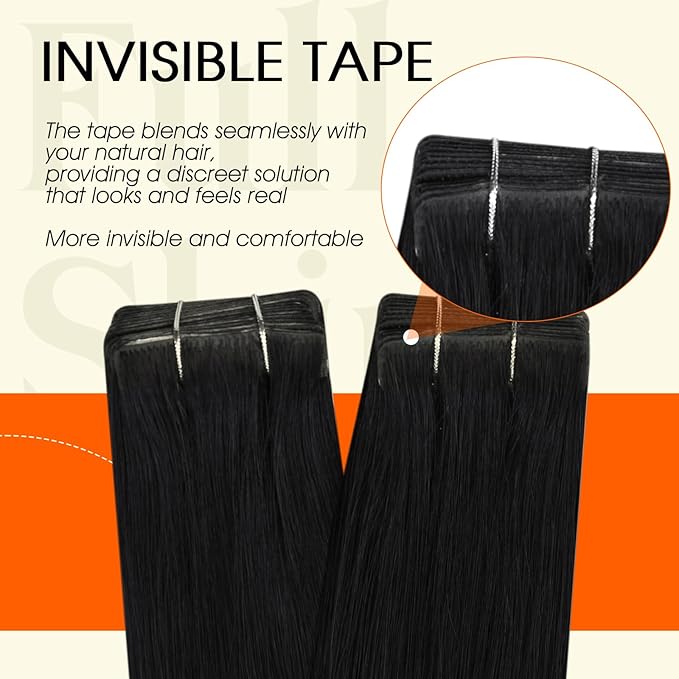 Full Shine Insert Tape ins Human Hair Extensions Color 1 Black Tape in Extensions Human Hair Injection Seamless Skin Weft 22Inch Long Remy Straight 50Gram Add Length Brazilian 20Pcs
