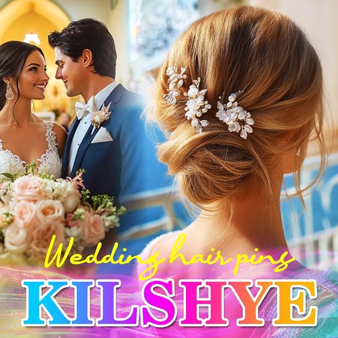 Kilshye Rhinestone Bridal Hair Pins Gold Pearl Wedding Hair Accessories Star Hair Pieces for Women (Pack of 3)