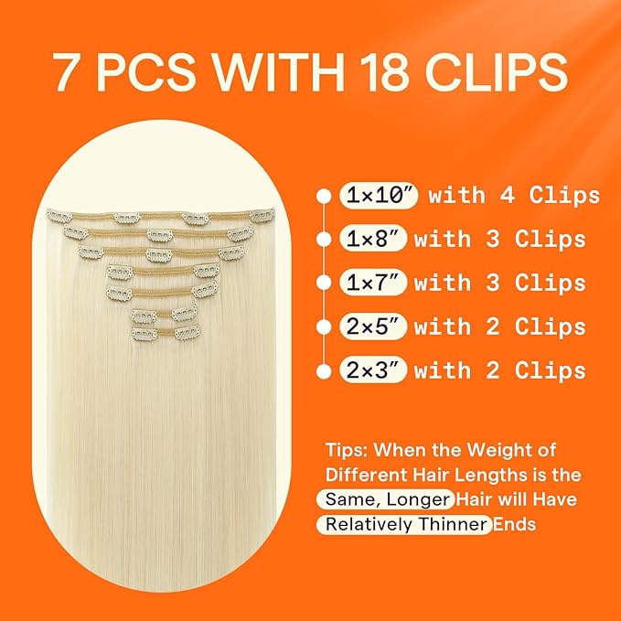 Full Shine 24 Inch Clip in Hair Extensions Blonde Human Hair Clip ins for Long Hair Triple Weft Invisible Remy Human Hair Clip in Extensions 7 Pcs 120 G