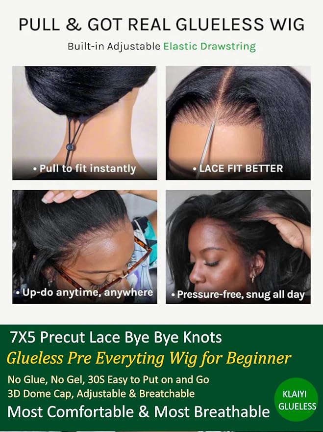 KLAIYI Bye Bye Slip™ Loose Body Wave Wig Layer Side Part 200% Density 7X5 Pre Cut Lace Front Wigs Human Hair Drawstring Glueless 30S Ready to Wear and Go Beginner Wig Pre Plucked Bleached Knots 22Inch