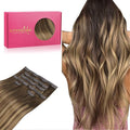 WENNALIFE Lace Seamless Clip in Hair Extensions Human Hair 7pcs Ultra Invisible 50% Thinner Seamless Clip Ins Balayage Chocolate Brown to Caramel Blonde Natural Remy Hair 18 inch