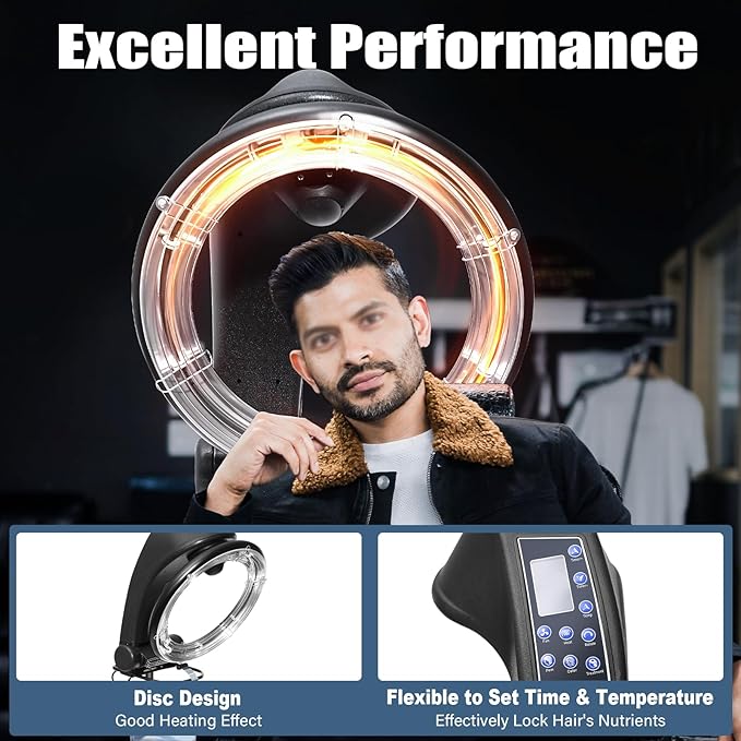 3 in 1 Orbiting Infrared Hair Dryer, Professional Salon Hair Steamer with Adjustable Height 55.12-64.96in, Digital Display & 4 Wheels for Hair Care, Coloring, Drying, 110V