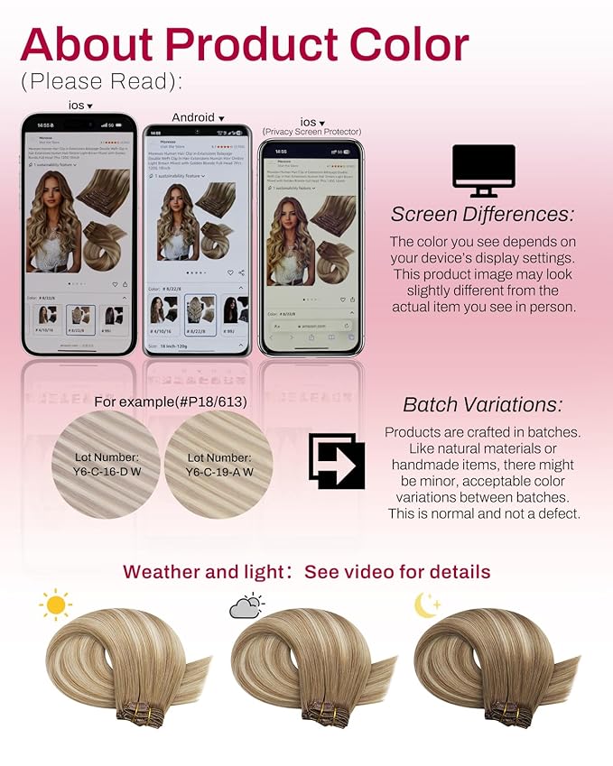 Moresoo Blonde Balayage Clip in Hair Extensions Light Brown to Medium Blonde Ombre Thick Hair Extensions Clip ins Long And Straight Real Human Hair Can Style for Wedding 150g/7pcs 24inch