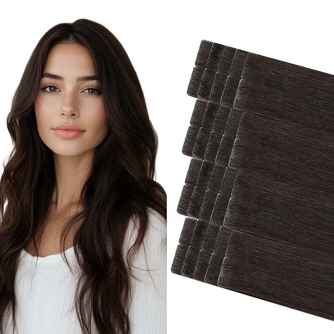 COOKAYU Invisible Tape in Hair Extensions, Darkest Brown 20Inch 45g 20pcs Seamless Invisi Edge Tape in Human Hair Straight Invisible Hair Extensions