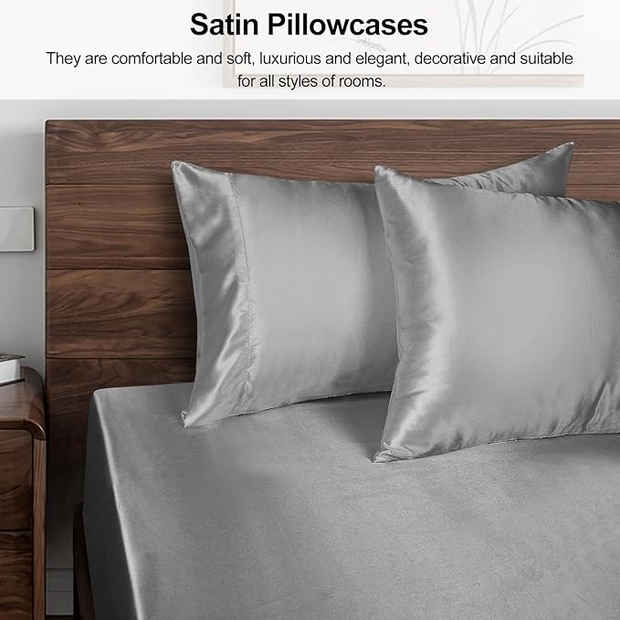 Lirex Satin Pillowcase for Hair and Skin, Super Soft and Cooling Similar to Silk, 2 Pack Standard Size 20"X 26" Pillow Cases with Envelope Closure, Gifts for Women Men, Dark Gray