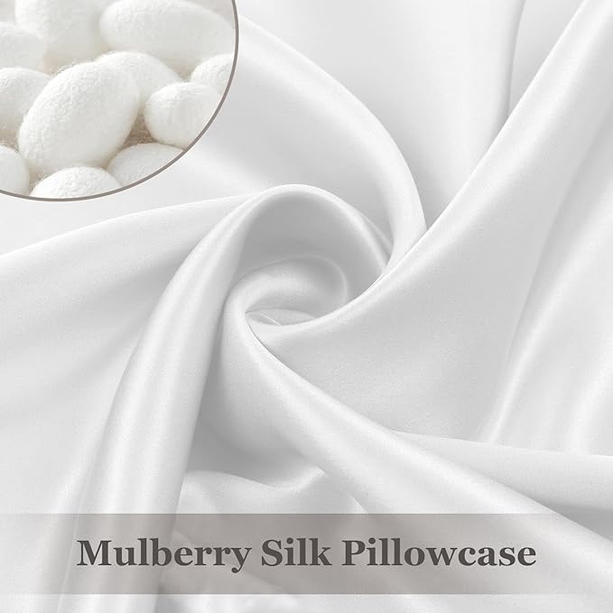 Adubor 100% Silk Pillowcase - Mulberry Silk Pillow Cases, 23 Momme 6A Grade Fibers, Silk Pillow Case for Hair and Skin Health, with Hidden Zipper (Standard 20''×26'', White, 1PC)