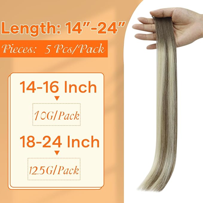 Full Shine Invisible Tape in Hair Extensions Human Hair 22 Inch Color 8 Brown to 8 Ash Brown and 613 Blonde Virgin Injection Tape in Extensions 5Pcs 12.5Grams Seamless Skin Weft Human Hair for Women