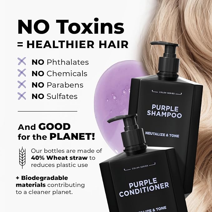 Purple Shampoo and Conditioner for Blonde Hair Women & Men – Blonde & Silver Hair Toning – Anti-Brass Sulfate Free Shampoo and Conditioner 17oz