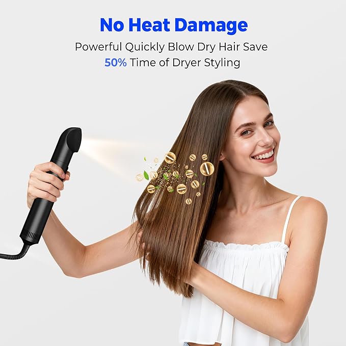 4 in 1 Rotating Hair Dryer Brush Spinning with Detachable Brush(2" & 1.5"),Negative Ionic Brush Blow Dryer 100-120V,3 Heats and 2 Speeds Rotating Hot Air Brush for Curling,Straight,Drying