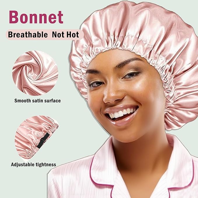 2PACK Satin Bonnet Hair Bonnet For Sleeping Silk Bonnets Womens Silky Night Caps Double Layer Curly Hair Sleep Cap
