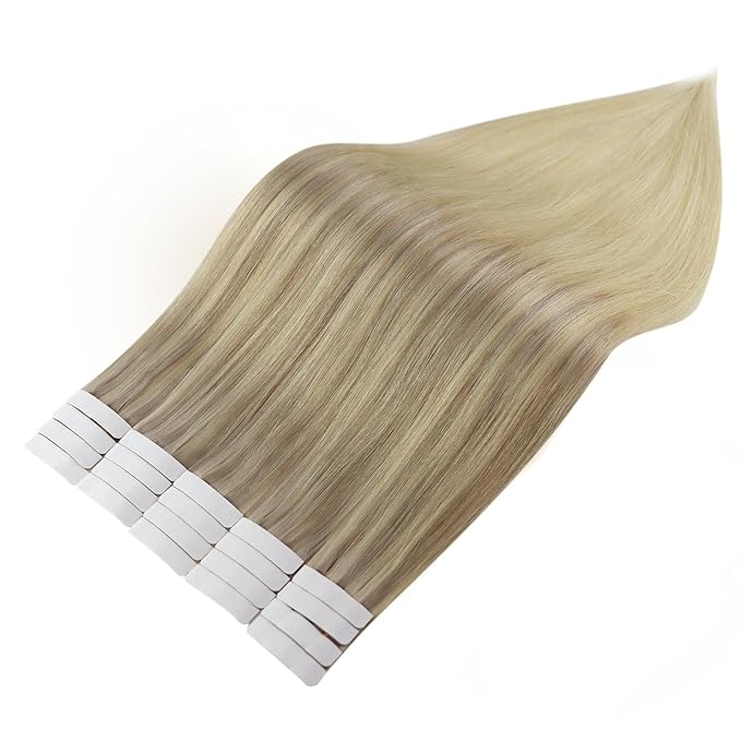 Full Shine 22 Inch Tape in Hair Extensions Human Hair Balayage Real Hair Extensions Tape in Color 18 Ash Blonde Fading to 22 and 60 Platinum Blonde Hair Extensions Adhesive Tape Extensions 20 Pcs 50G