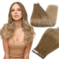 Full Shine 16Inch Tape in Hair Extensions Seamless Straight Tape in Extensions Ombre Human Hair Extensions 50G 20Pcs Color 10 Golden Brown to 14 Dark Blonde Real Remy Human Hair Extension for Wedding