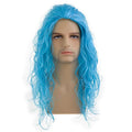 Baruisi Long Curly Wavy Blue Wigs for Men Synthetic Party Halloween Cosplay Hair Wig,Light Blue