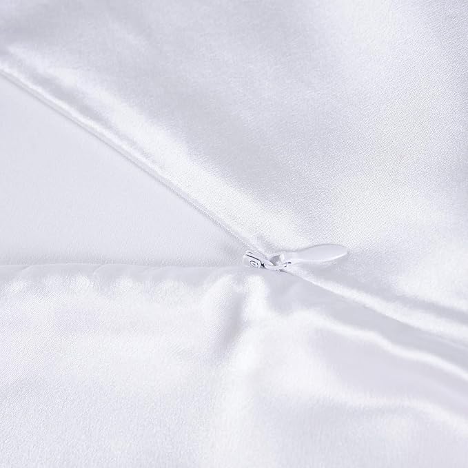 Satin Silk Pillowcase for Hair and Skin, Black Pillow Cases Standard Size Set of 4 Pack Super Soft Pillow Case with Zipper Closure (Ivory, Queen(4 Pack))