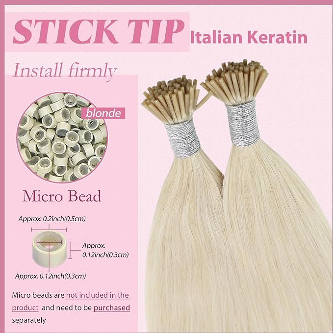 YoungSee I Tip Extensions Blonde Itip Human Hair Extensions Platinum Blonde 24 Inch 50s 50g Human Hair I Tip Extension for Long Straight Hair I Tip Human Hair Extension