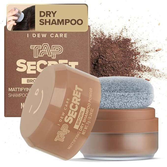 I DEW CARE Biotin Clarifying Dry Shampoo - Tap Secret Brown | Strengthening & Volumizing, Powder Type, Refillable, Travel size, Non-aerosol, Brunette, Korean Ginseng, Preppy Stuff, 0.26 Oz