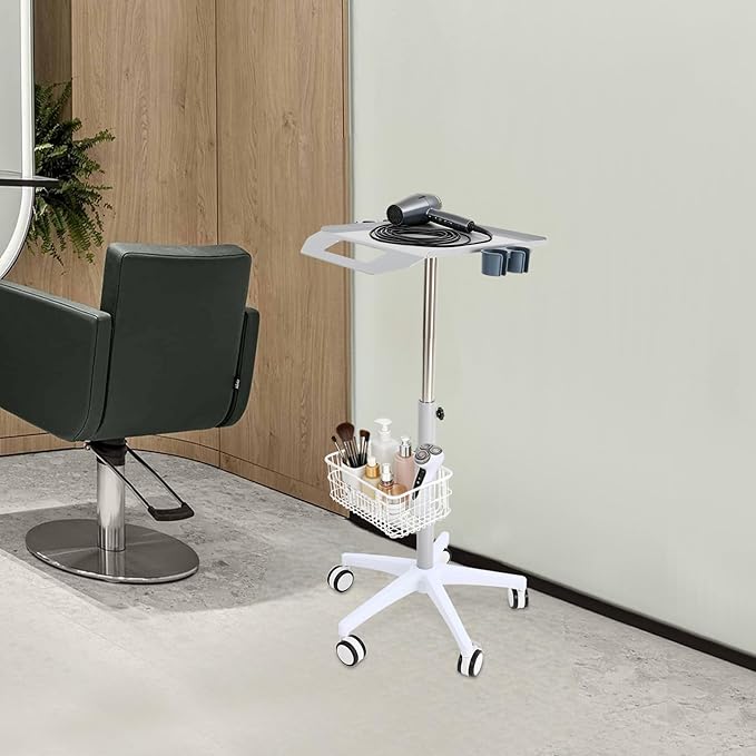 Medical Cart, Rolling Salon Cart with Wheels, Mobile Trolley Stand 33.46"-43.71" Height Adjustable for Salons Instruments Offices Hotels,with a Basket and Fix Holders