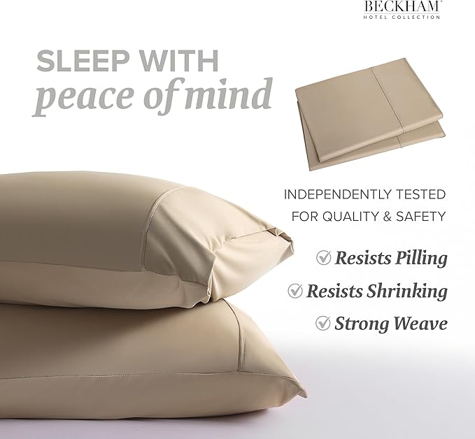 Beckham Hotel Collection Cooling Pillowcases for Hot Sleepers, King Size Set of 2, Cool Bedding, Envelope Closure, Silky Soft, Breathable, Moisture-Wicking, Sand